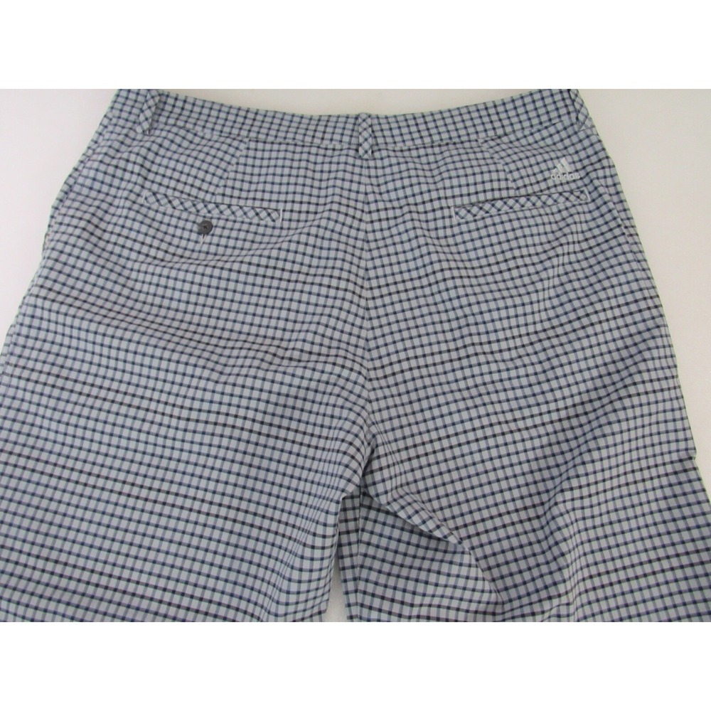ADIDAS Climalite Golf Blue Gray Check Athletic Shorts Stretch Waist-Polyester 38